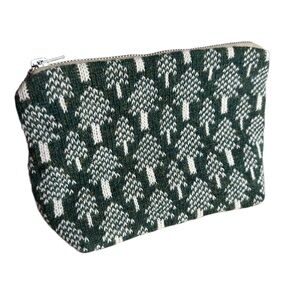 Woolly Originals Scot Pine Green and Cream Zipper Pouch Wool Trees Edinborough